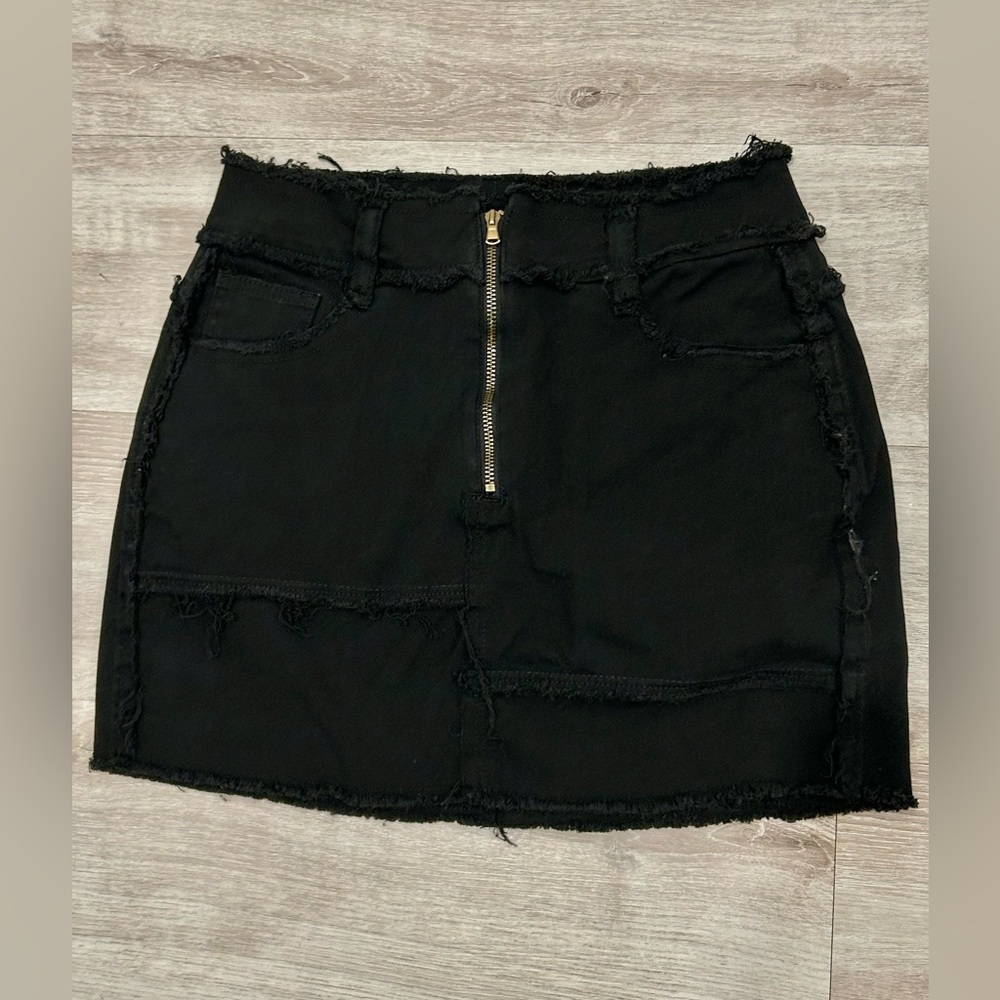 Black Mini Pencil Skirt with Silver Zipper